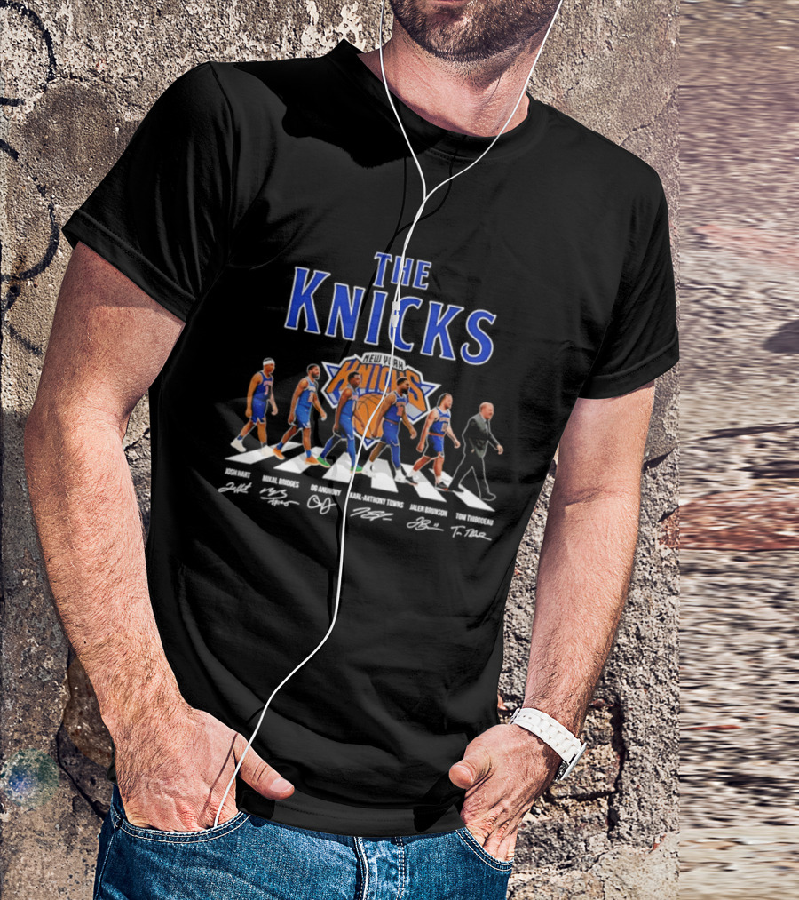 The Knicks Josh Hart Mikal Bridges OG Anunoby Karl Anthony Towns Jalen Brunson Tom Thibodeau Signatures Walking Knickerbockers T-Shirt