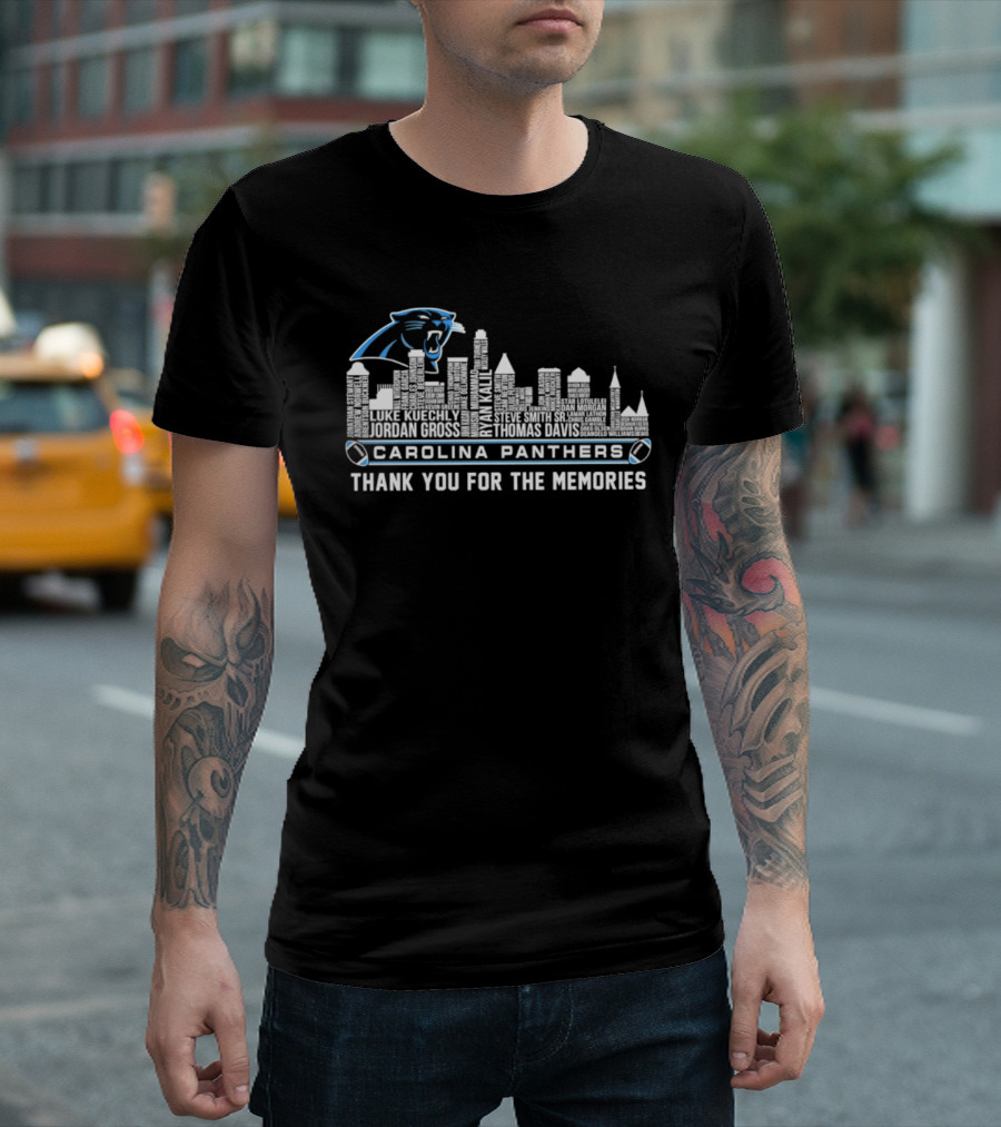 Carolina Panthers City Skyline Player Names Thank You For The Memories T-Shirt