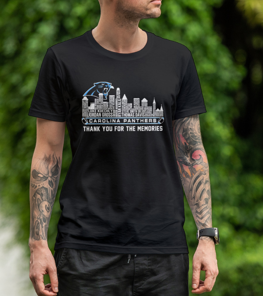 Carolina Panthers City Skyline Player Names Thank You For The Memories T-Shirt
