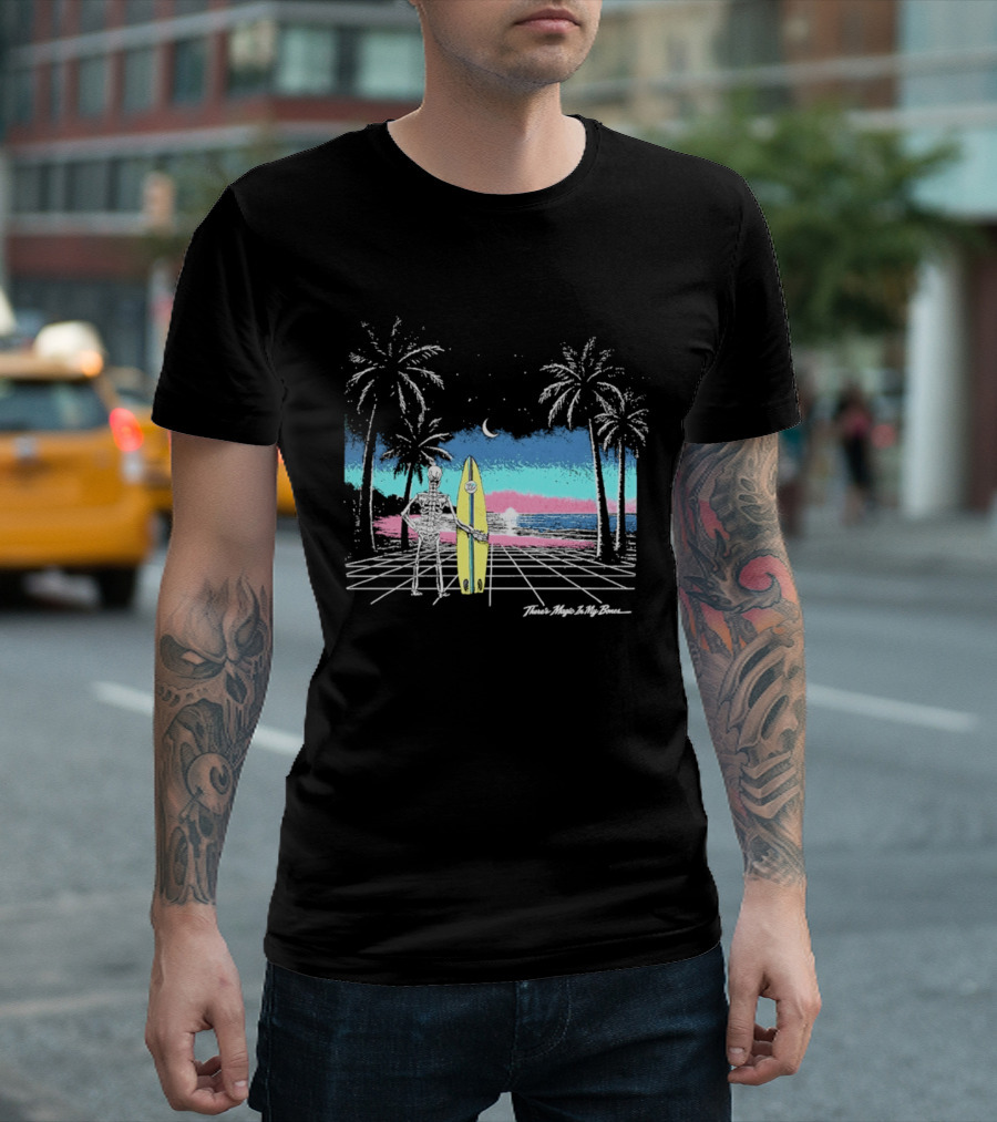 Imagine Dragons There's Magic In My Bones Retro Tropical Surf Scene Palms Sunset Ocean Beach Moon Surfer T-Shirt