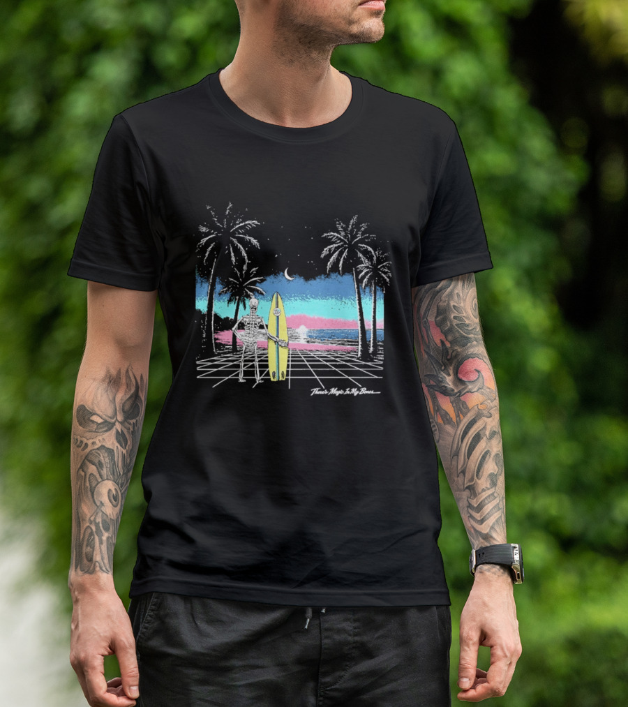 Imagine Dragons There's Magic In My Bones Retro Tropical Surf Scene Palms Sunset Ocean Beach Moon Surfer T-Shirt