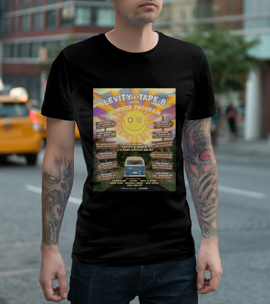 Levity & Tape B Summer Program 2026 Tour Dates Featuring Levitate B2B Set With Canabliss Effin Jkyl & Hyde T-Shirt