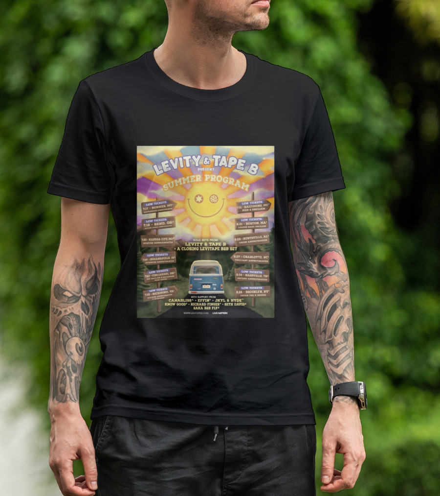 Levity & Tape B Summer Program 2026 Tour Dates Featuring Levitate B2B Set With Canabliss Effin Jkyl & Hyde T-Shirt