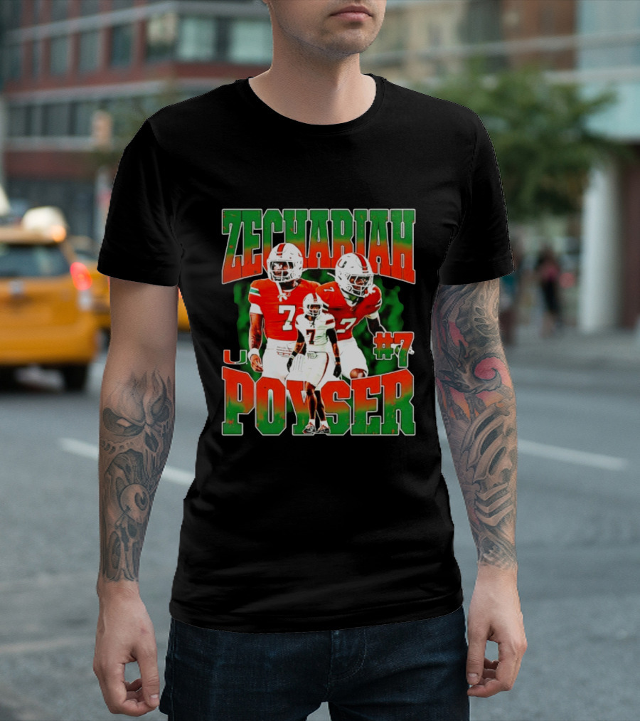 Zechariah Poyser #7 Miami Hurricanes Football Player NCAA T-Shirt