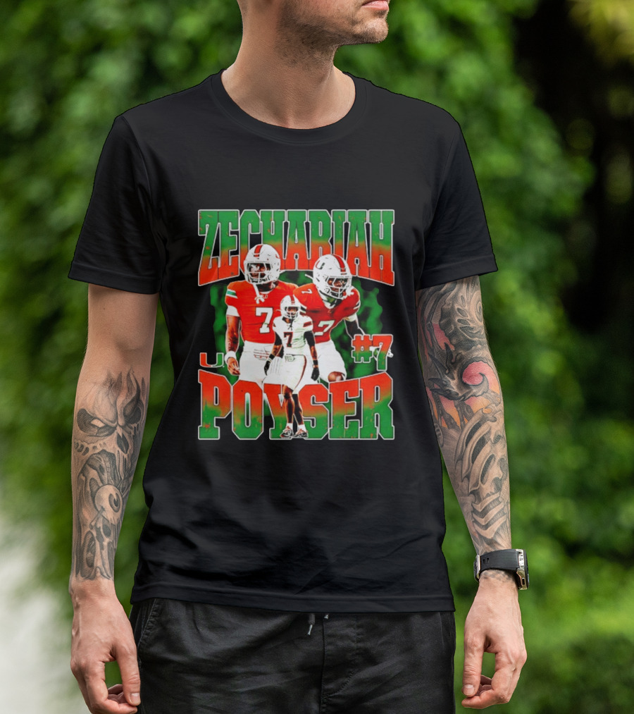 Zechariah Poyser #7 Miami Hurricanes Football Player NCAA T-Shirt