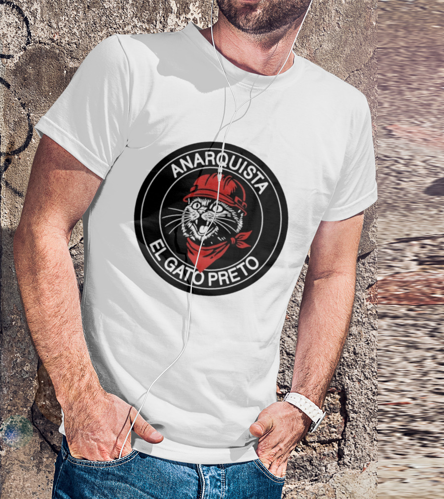 ANARQUISTA EL GATO PRETO Red Bandana Helmet Cat Meme T-Shirt