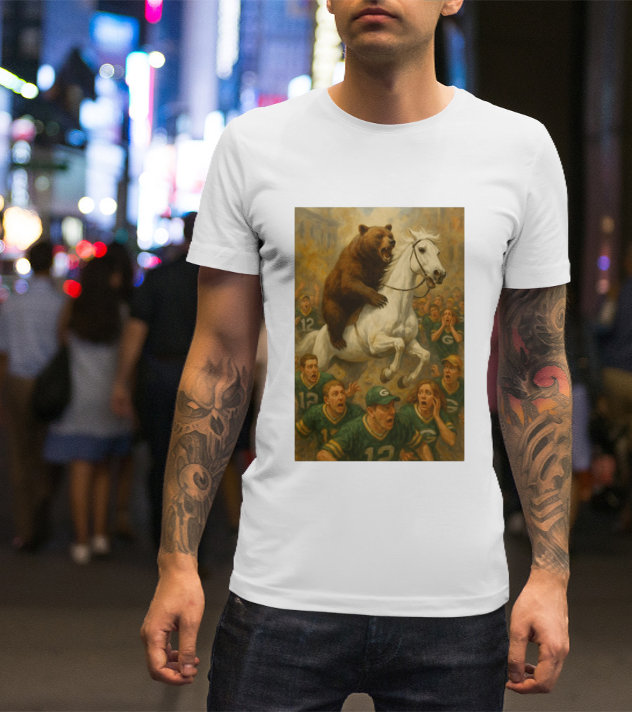 Bear Riding Horse Surprising Green Bay Packers Fans NFL Humor T-Shirt