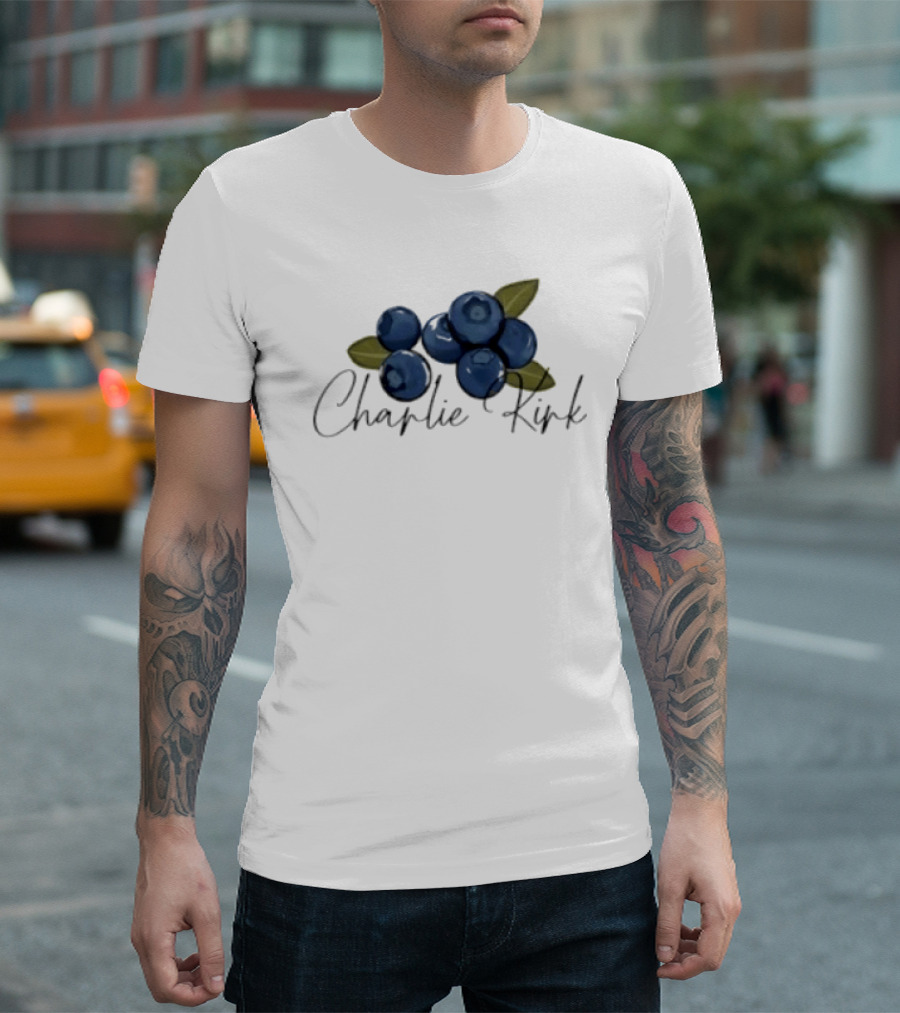 He Is On A Work Trip With Jesus Charlie Kirk 1993 2025 Blueberries T-Shirt
