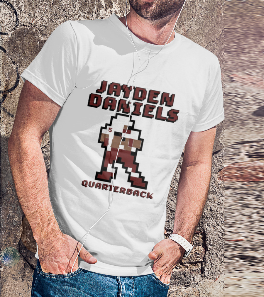 Jayden Daniels 5 Washington Commanders Quarterback Pixel T-Shirt