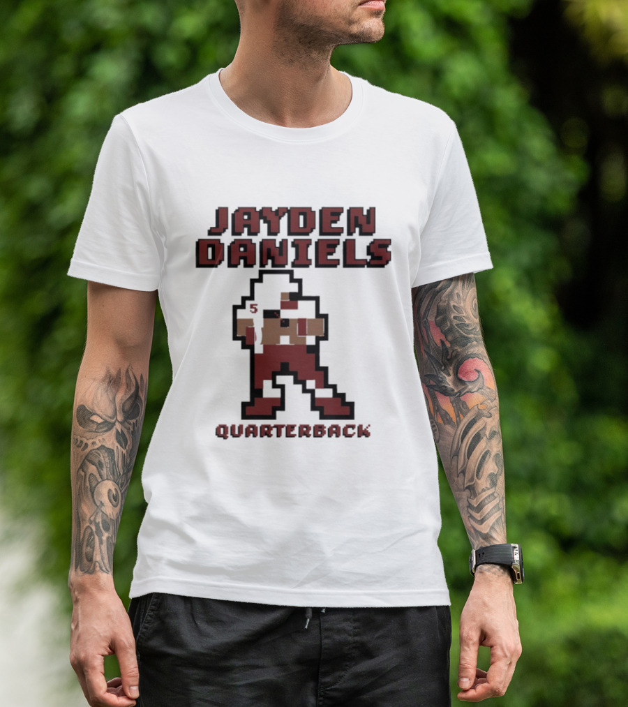 Jayden Daniels 5 Washington Commanders Quarterback Pixel T-Shirt
