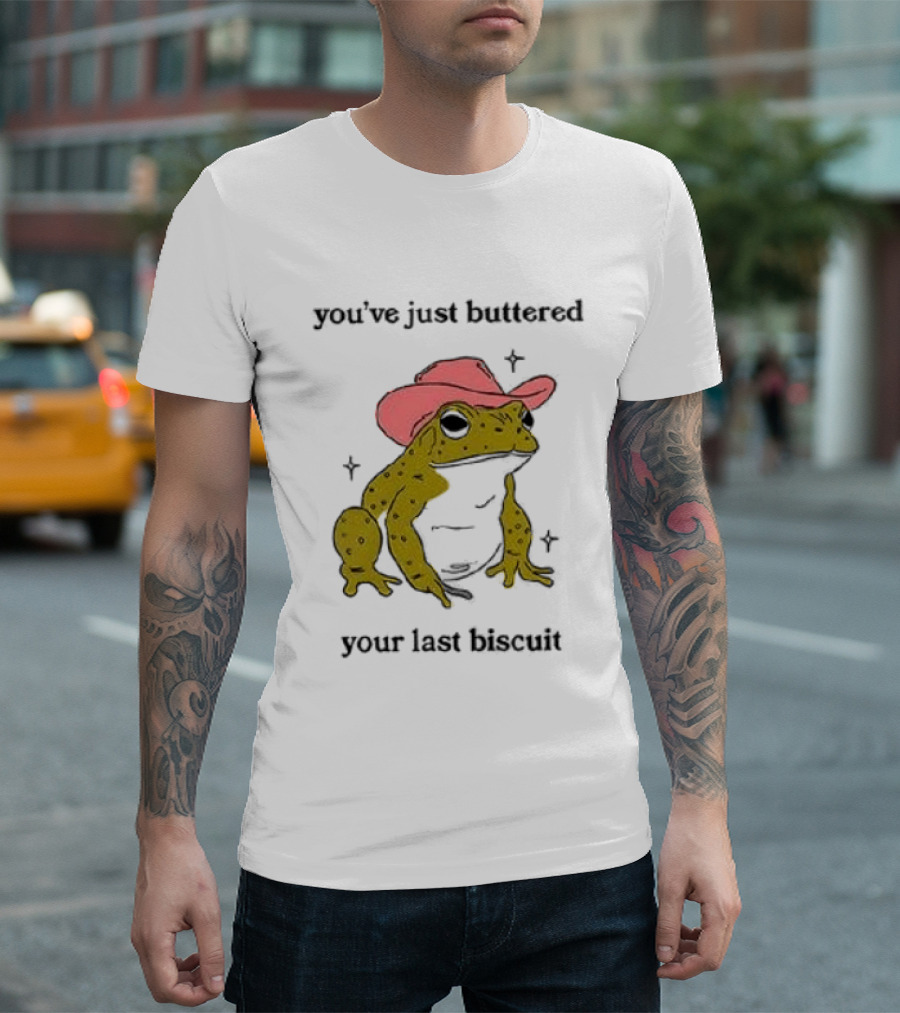 Cowboy Frog You've Just Buttered Your Last Biscuit Pink Hat T-Shirt