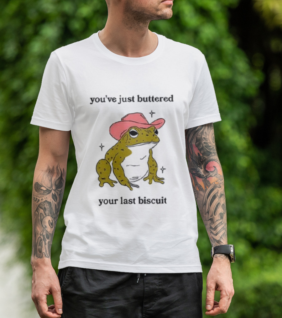 Cowboy Frog You've Just Buttered Your Last Biscuit Pink Hat T-Shirt