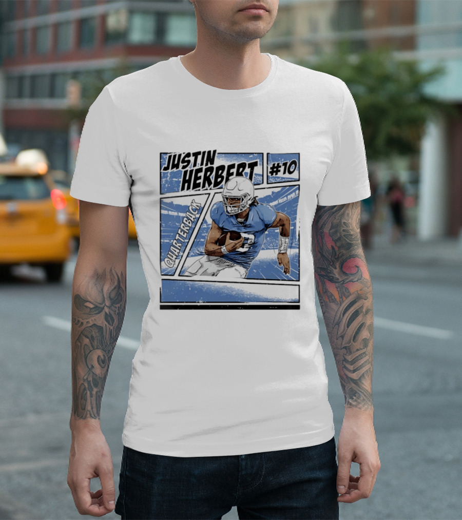 Justin Herbert #10 Quarterback Los Angeles Chargers Comic T-Shirt