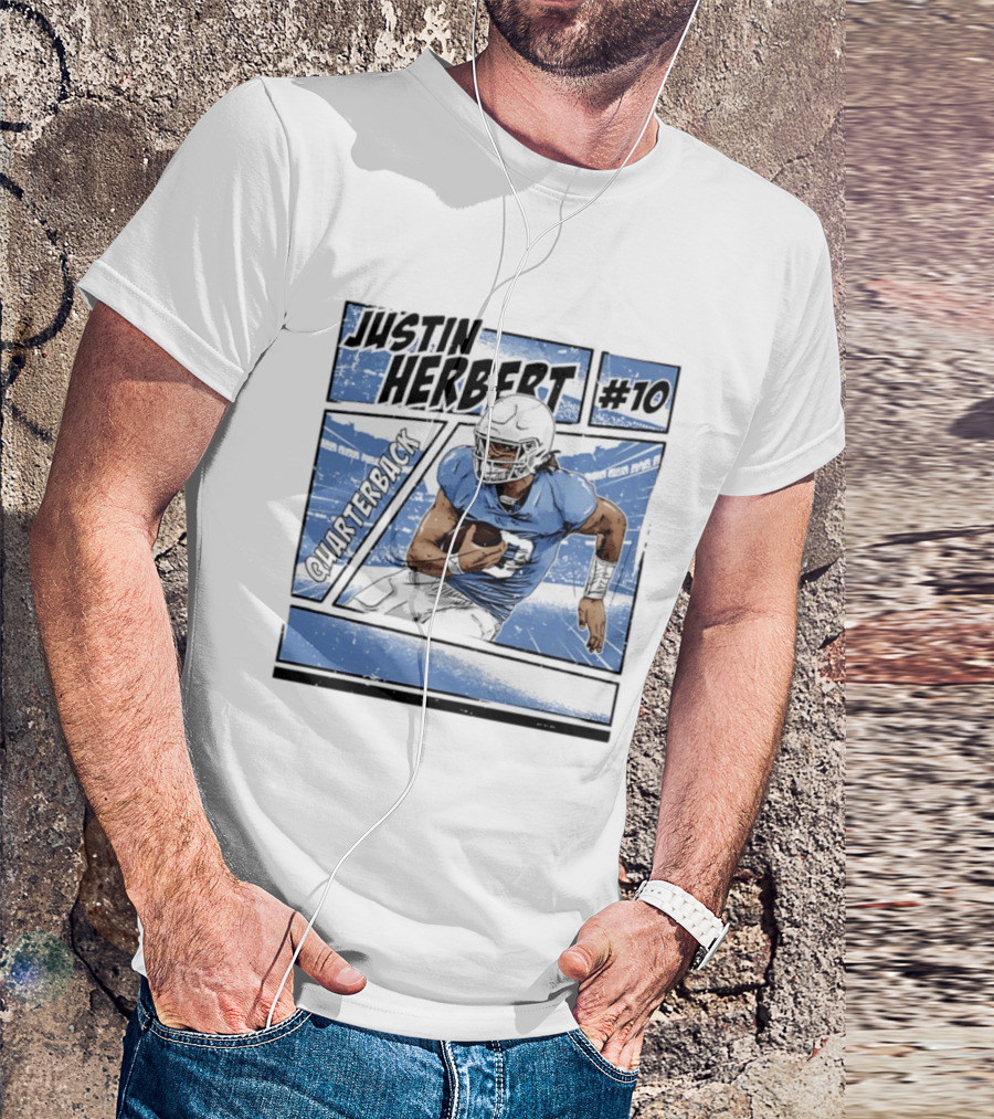 Justin Herbert #10 Quarterback Los Angeles Chargers Comic T-Shirt