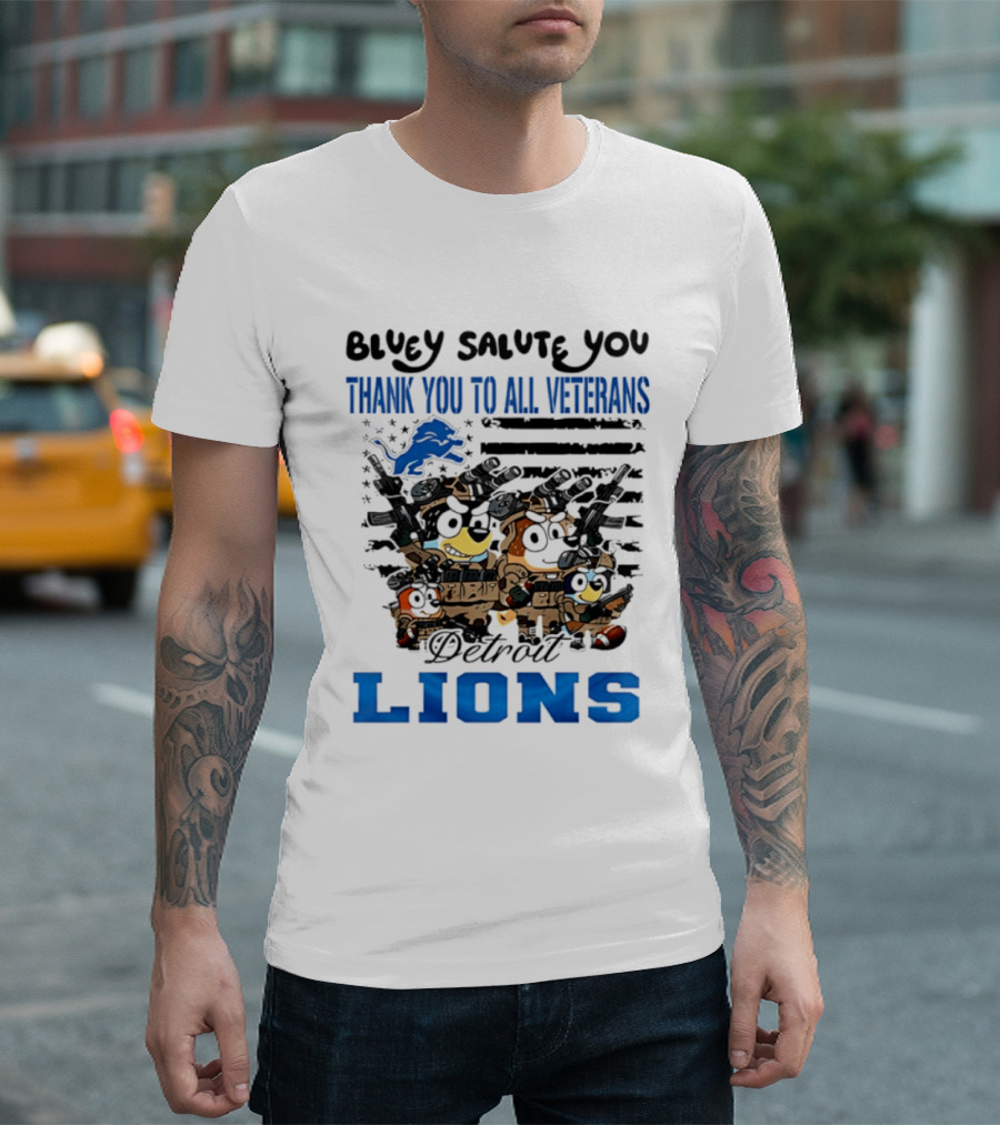 Bluey Salute You Thank You To All Veterans Detroit Lions T-Shirt