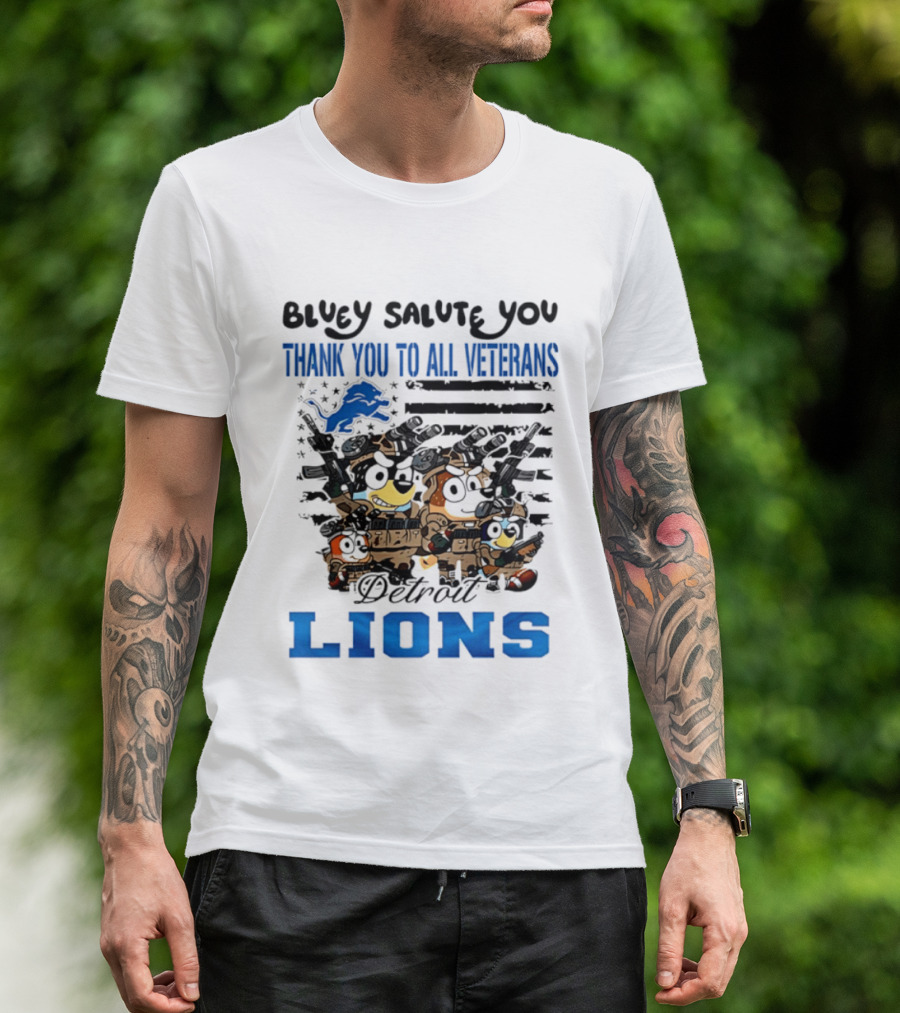 Bluey Salute You Thank You To All Veterans Detroit Lions T-Shirt