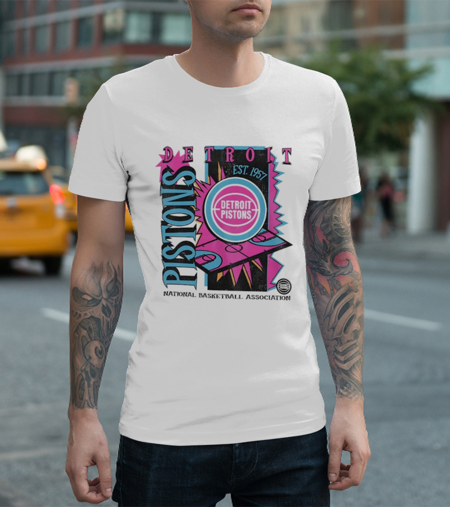 Detroit Pistons 1957 Est. Neon National Basketball Association Court T-Shirt