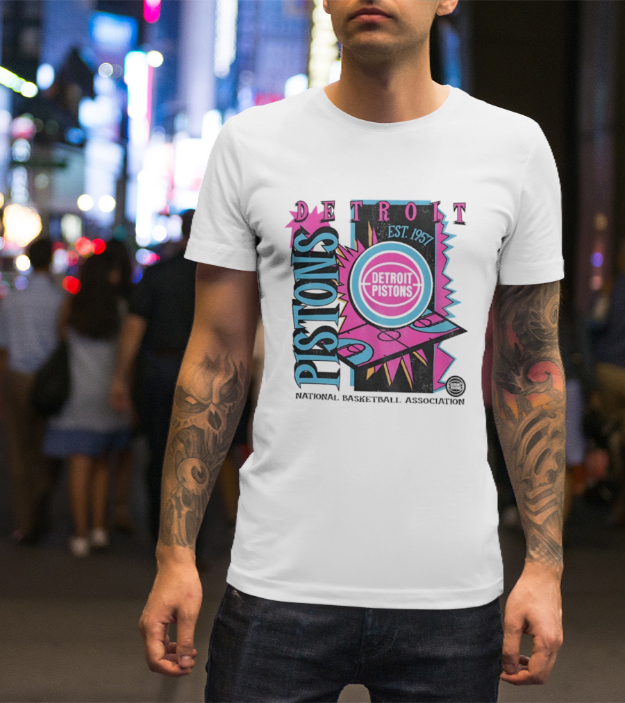 Detroit Pistons 1957 Est. Neon National Basketball Association Court T-Shirt