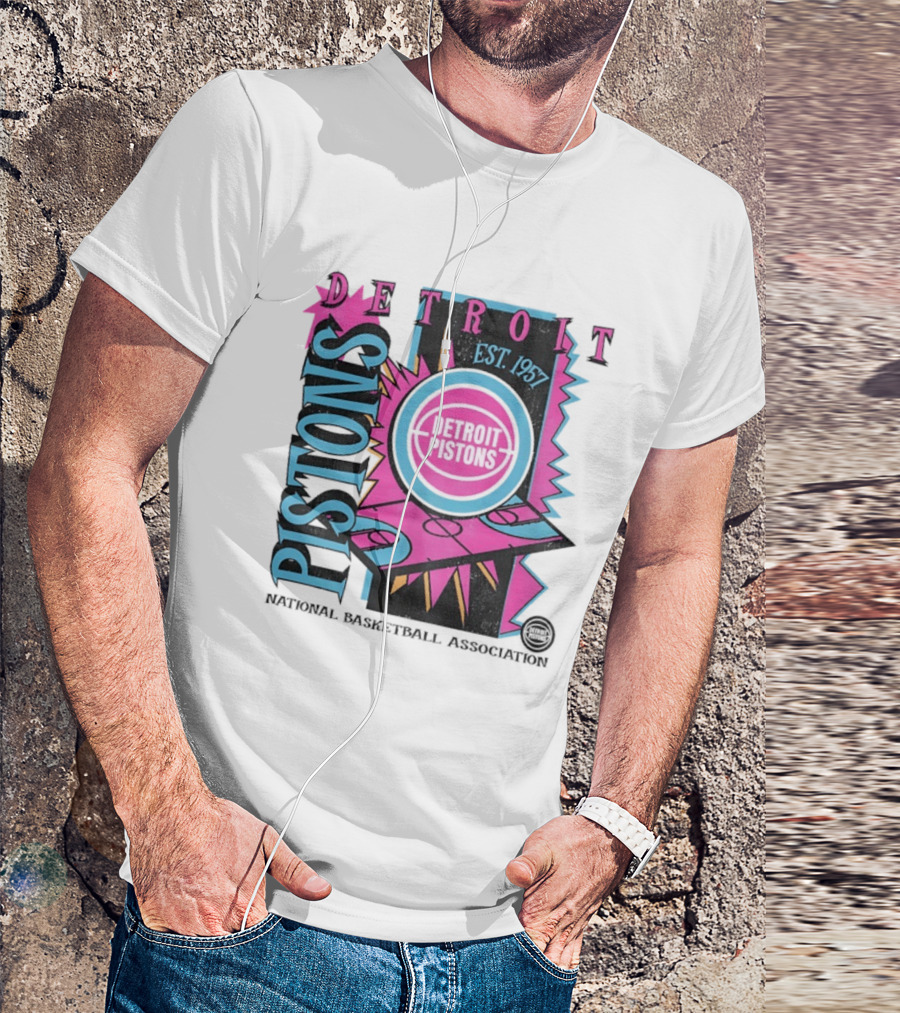 Detroit Pistons 1957 Est. Neon National Basketball Association Court T-Shirt