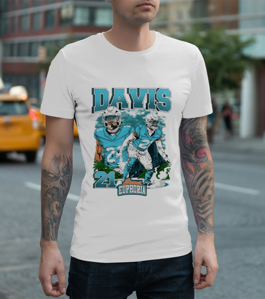 Davis 21 Planet Euphoria Football Player Miami Dolphins T-Shirt