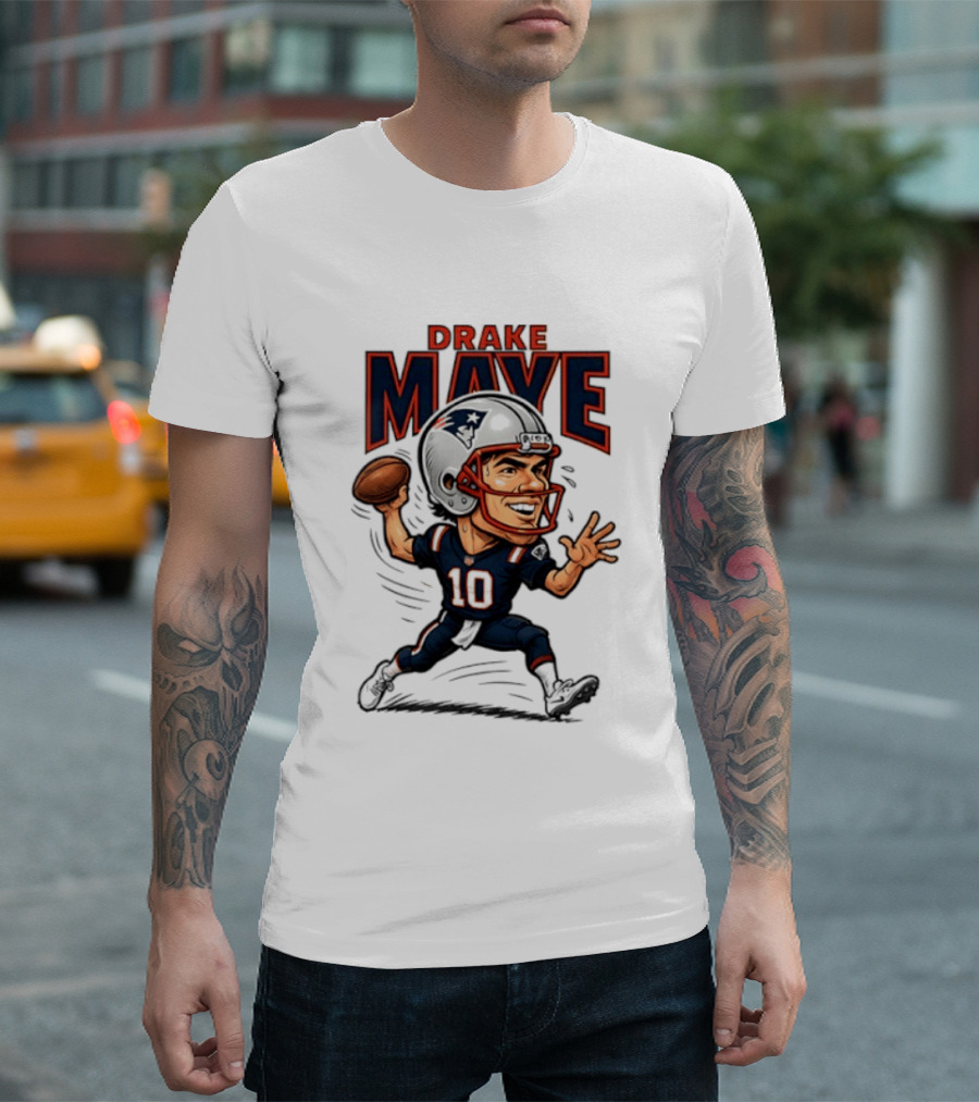 Drake Maye Football Caricature 10 Quarterback T-Shirt