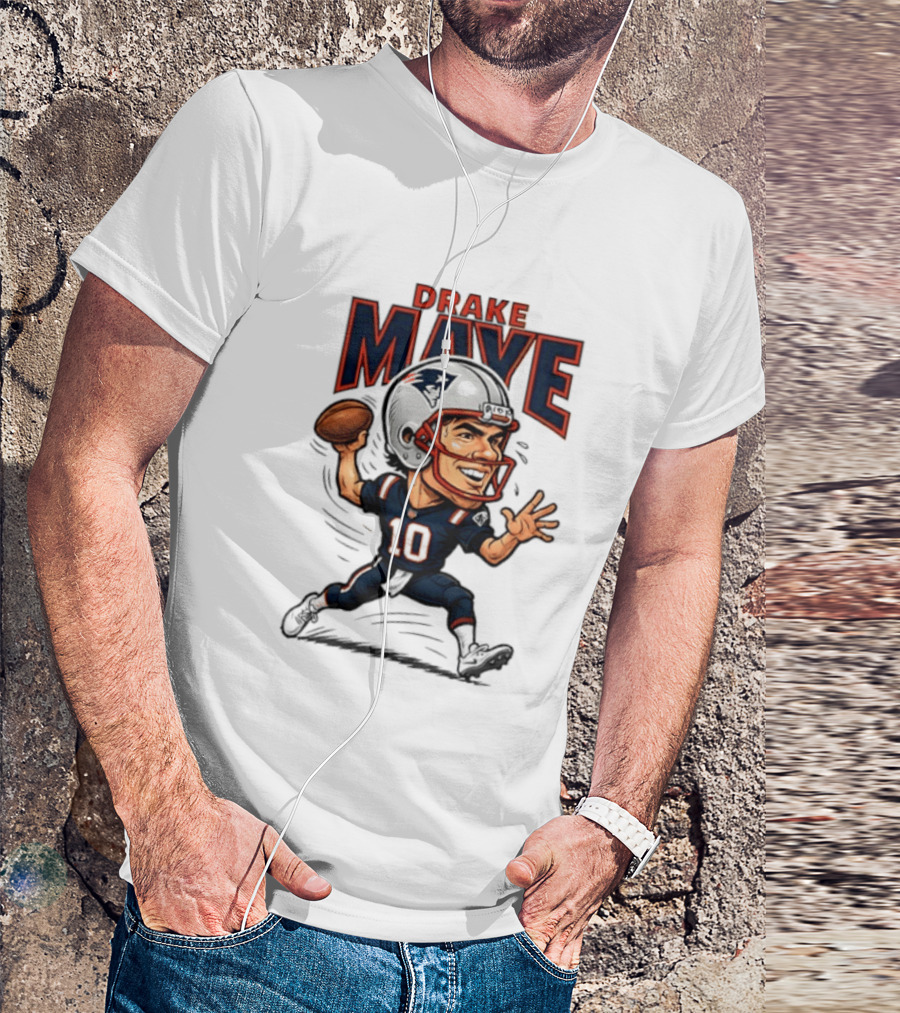 Drake Maye Football Caricature 10 Quarterback T-Shirt