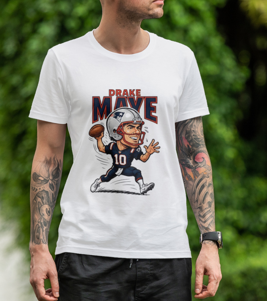 Drake Maye Football Caricature 10 Quarterback T-Shirt
