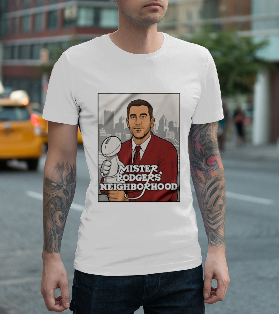 Mister Rodgers Neighborhood Aaron Rodgers Pittsburgh Skyline T-Shirt