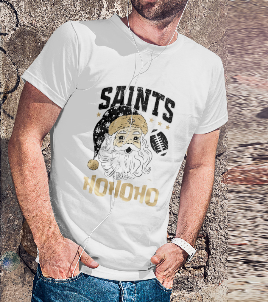 New Orleans Saints Santa Claus Ho Ho Ho Merry Christmas Football T-Shirt