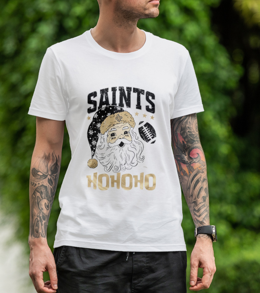 New Orleans Saints Santa Claus Ho Ho Ho Merry Christmas Football T-Shirt