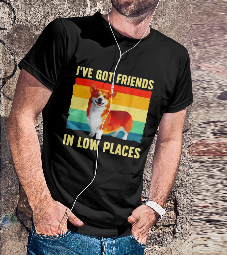 Corgi I've Got Friends In Low Places Vintage Rainbow T-Shirt
