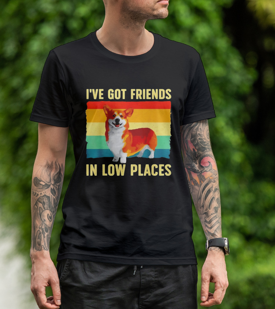 Corgi I've Got Friends In Low Places Vintage Rainbow T-Shirt