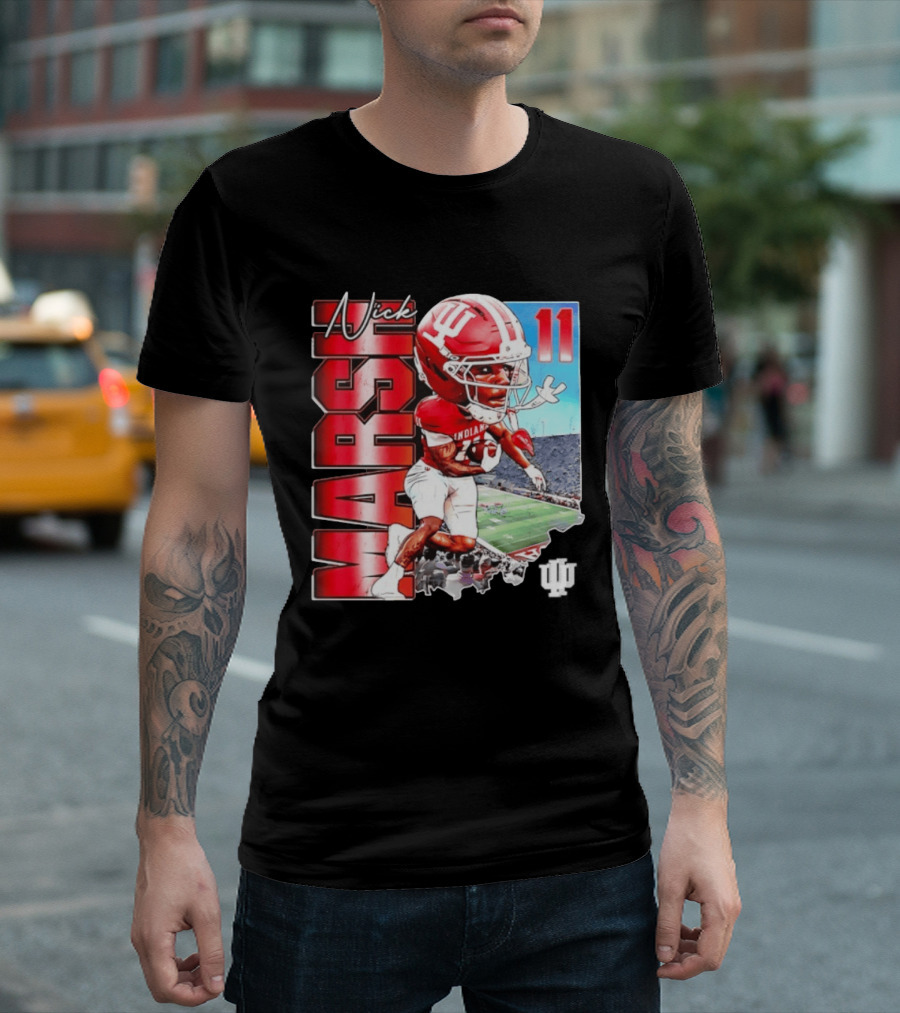 Nick Marsh Indiana Hoosiers Football Caricature 11 Stadium Scene T-Shirt