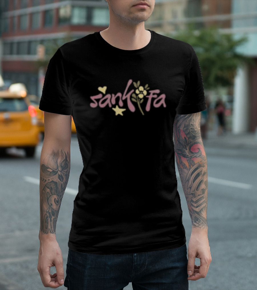 Sankofa Redveil Store Decorative Floral Text With Yellow Hearts And Flowers T-Shirt