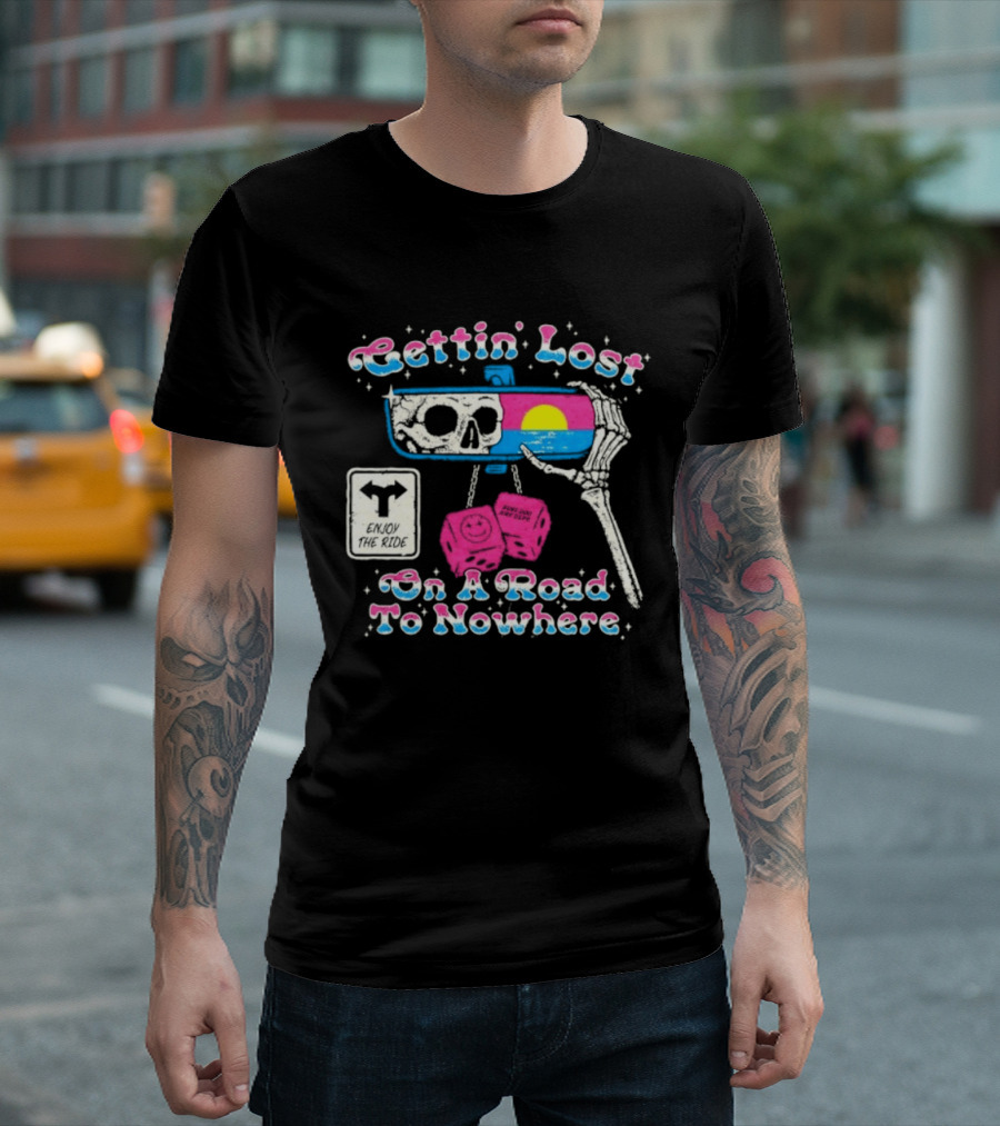 Gettin' Lost On A Road To Nowhere Skeleton Sunset Boss Dog Dept T-Shirt