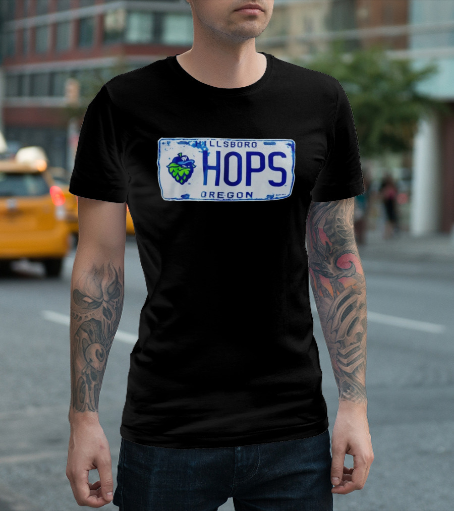 Hillsboro Hops Oregon License Plate Style With Hop Cone T-Shirt