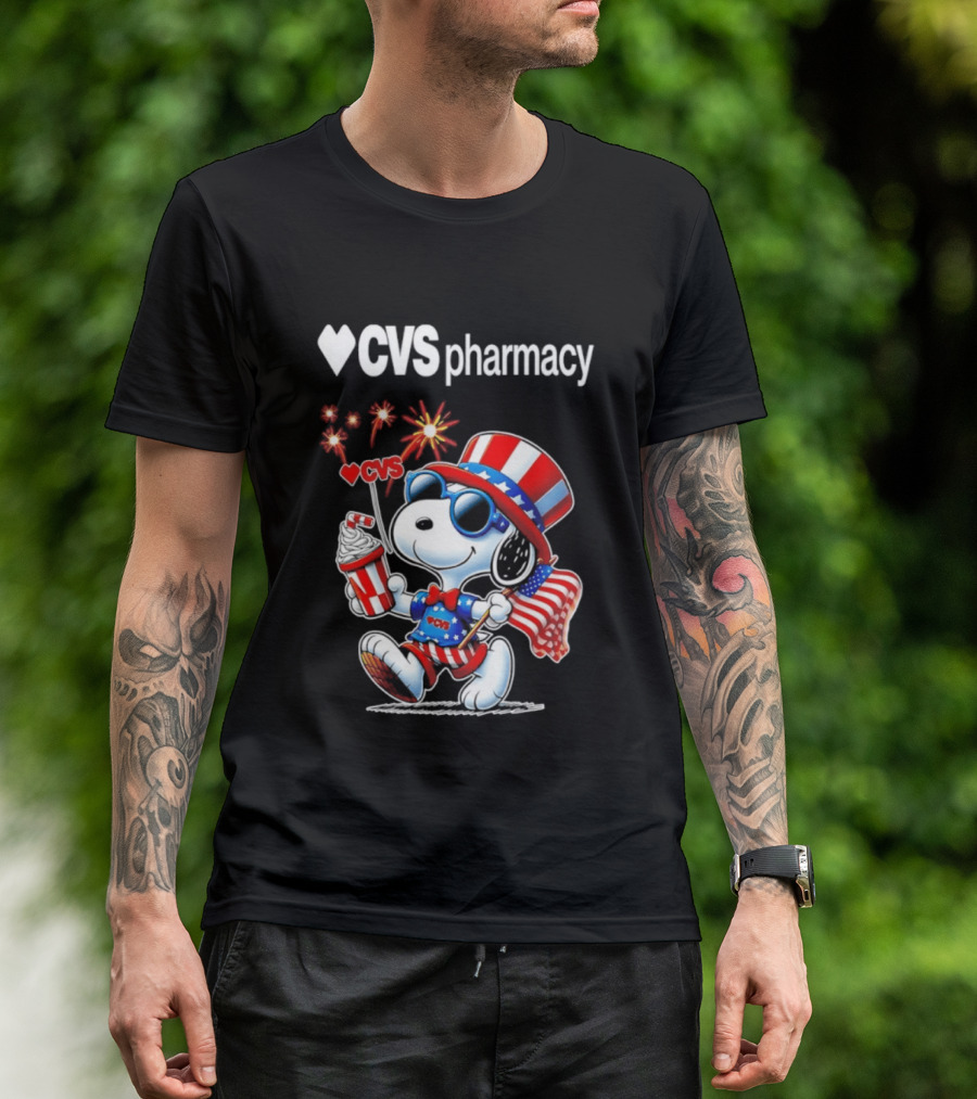 Snoopy CVS Pharmacy America 1776 2026 250th Anniversary Celebration With Fireworks And Flag T-Shirt