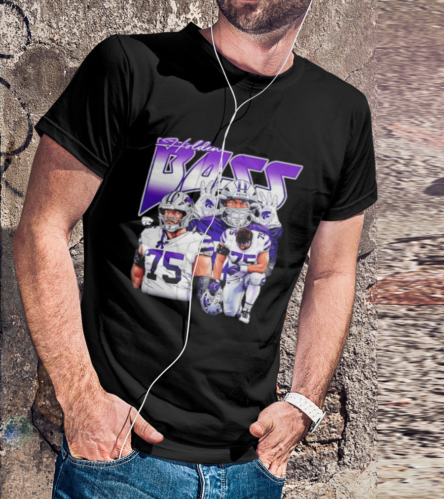 Holden Bass 75 Kansas State Wildcats NCAA Football Player T-Shirt
