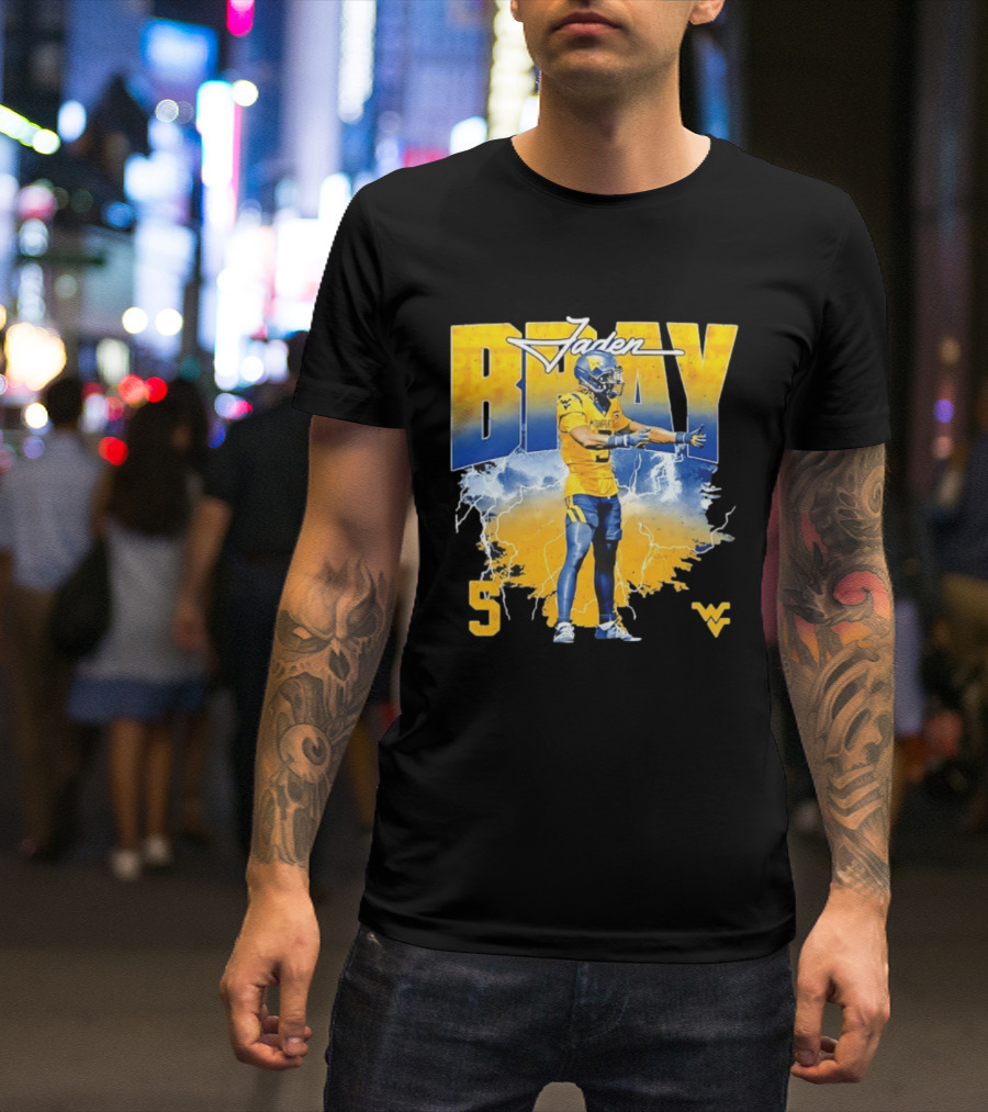 Jaden Bray 5 West Virginia Football NCAA Player WVU Mountaineers T-Shirt