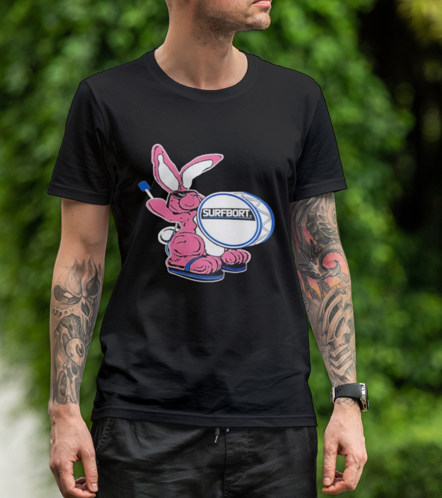 Surfbort Pink Bunny Drummer With Drumsticks And Bass Drum T-Shirt