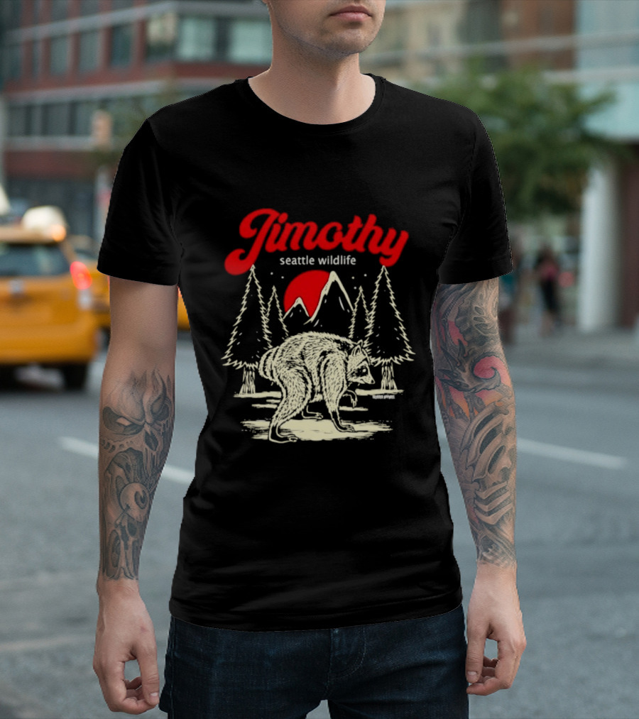 Jimothy Seattle Wildlife Raccoon Forest Moon Scene T-Shirt