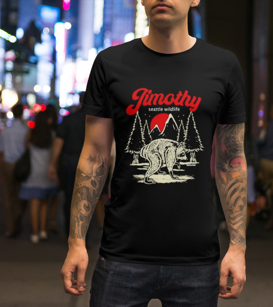 Jimothy Seattle Wildlife Raccoon Forest Moon Scene T-Shirt