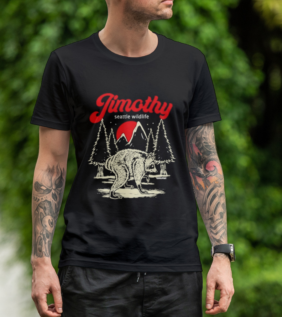 Jimothy Seattle Wildlife Raccoon Forest Moon Scene T-Shirt