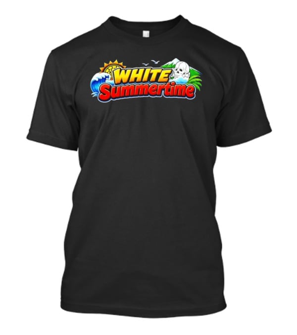 White Summertime Skull Ocean Beach Sun Palm Birds T-Shirt