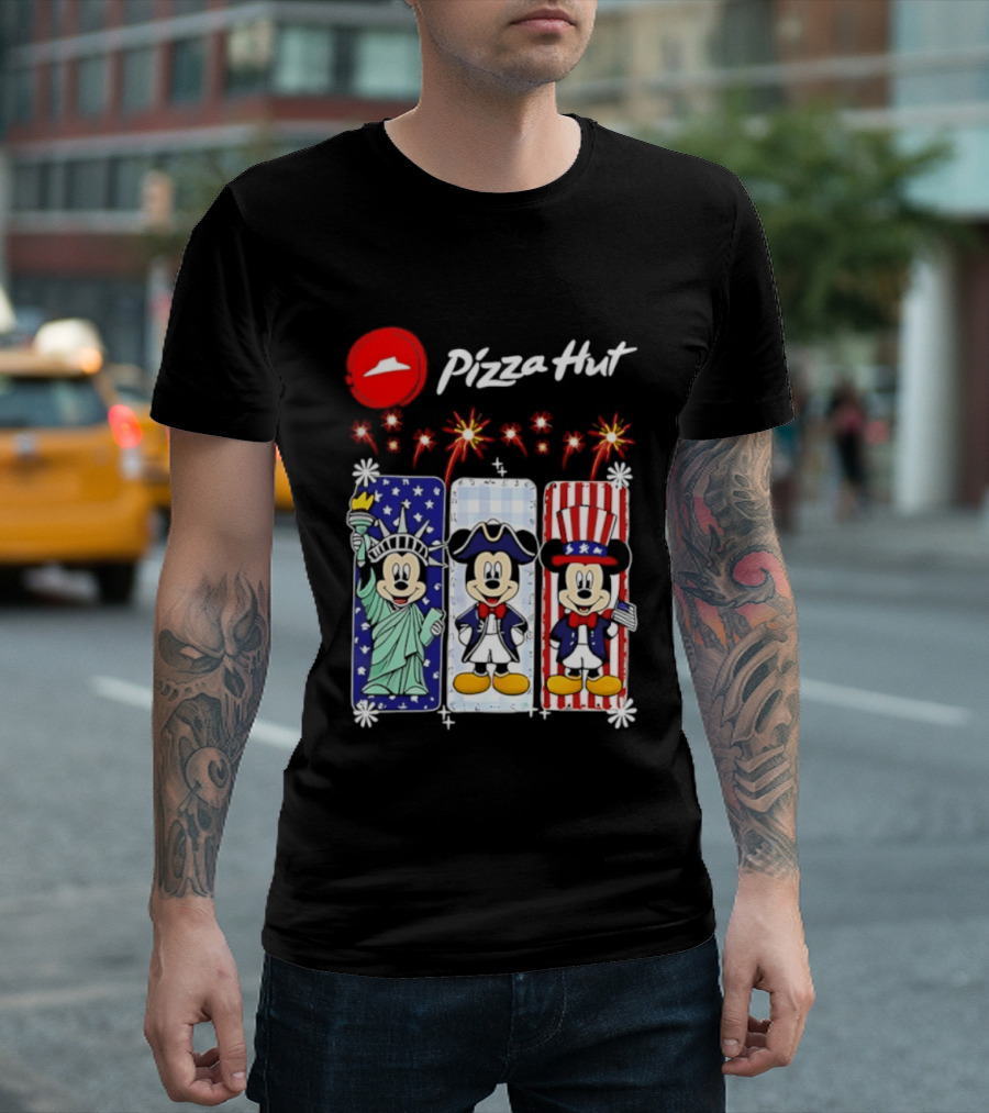 Mickey Mouse Pizza Hut America 250th Anniversary Celebration Statue Of Liberty Uncle Sam Patriotic T-Shirt