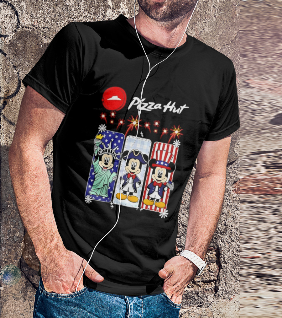 Mickey Mouse Pizza Hut America 250th Anniversary Celebration Statue Of Liberty Uncle Sam Patriotic T-Shirt