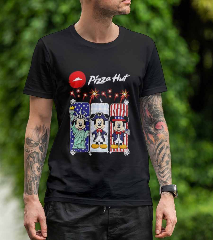 Mickey Mouse Pizza Hut America 250th Anniversary Celebration Statue Of Liberty Uncle Sam Patriotic T-Shirt
