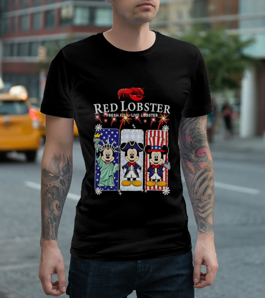 Red Lobster Mickey Mouse America 250th Anniversary Celebration Liberty George Washington Uncle Sam T-Shirt