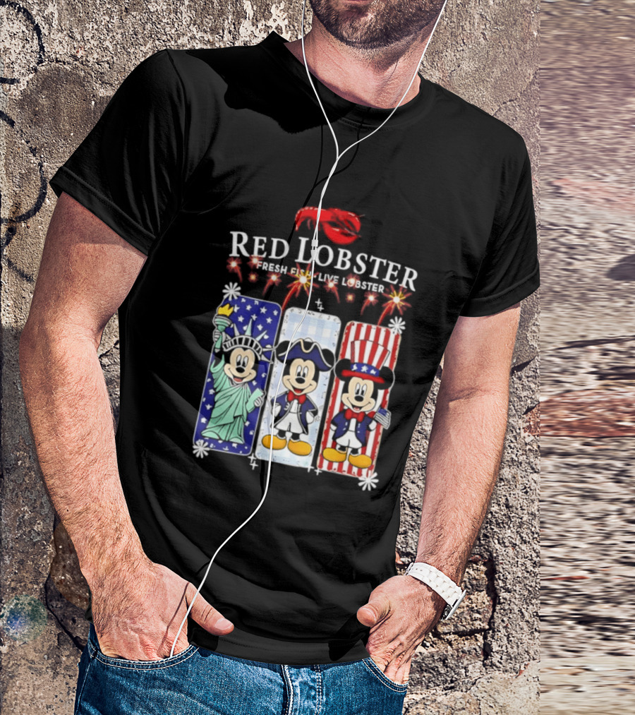 Red Lobster Mickey Mouse America 250th Anniversary Celebration Liberty George Washington Uncle Sam T-Shirt