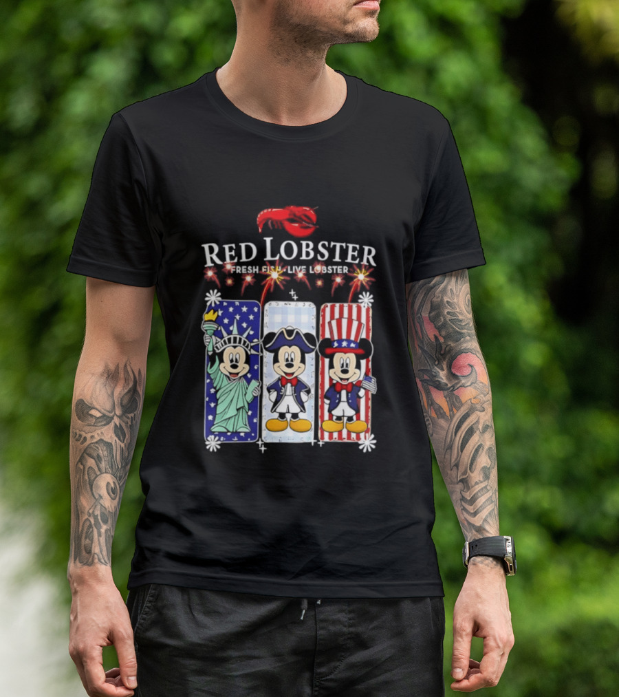Red Lobster Mickey Mouse America 250th Anniversary Celebration Liberty George Washington Uncle Sam T-Shirt
